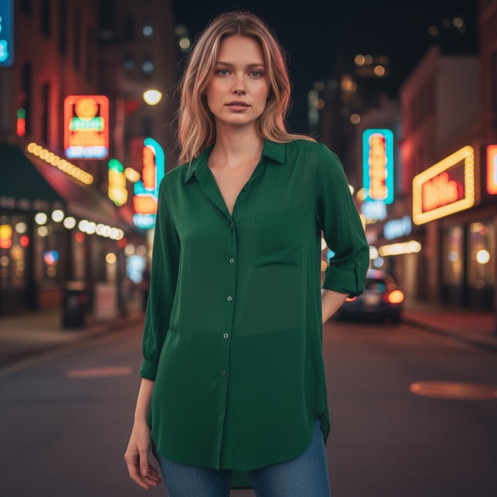 NWT Skin Worldwide Emerald Green Lightweight Blouse with Crochet Buttons 0